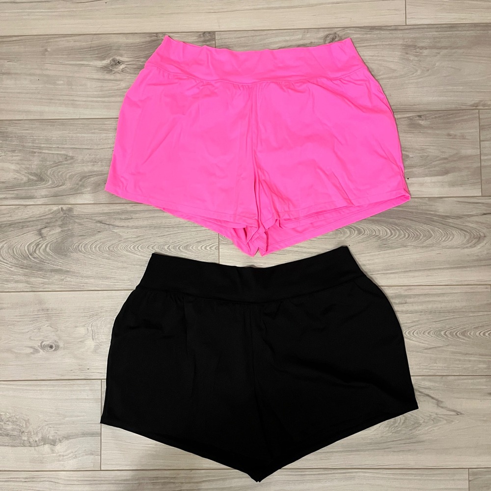 Maurices Active Shorts 2PK Athletic Neon Pink Black XXL High Waist